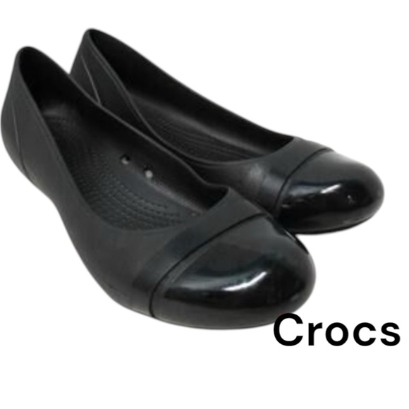 Crocs Black Ballet Flats, Glossy Finish Cap Toe, Comfort Shoes, Women’s Size 11 - Picture 8 of 9